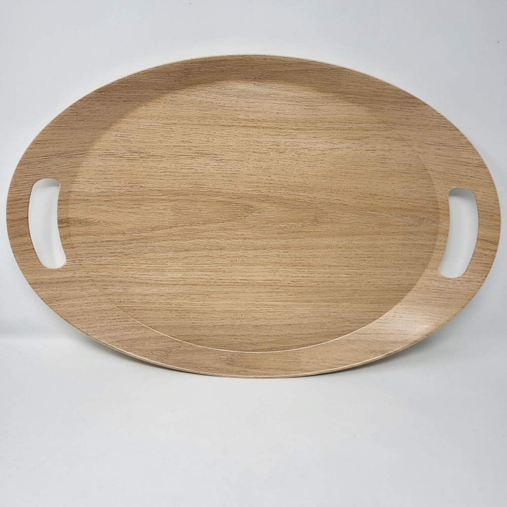 19" Melamine Oval Large Serving Tray‎ with Handle Beige
